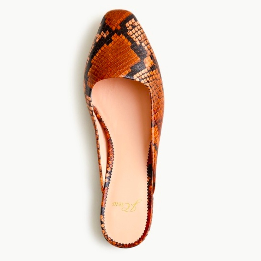 NWOT J. CREW- CAROLYN MULE FLATS IN SNAKE-EMBOSSED LEATHER